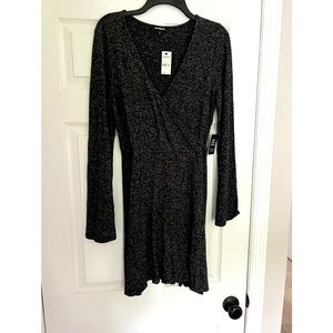 Express Charcoal Knit Wrap Dress Medium NWT
